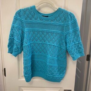 Turquoise knit blue sweater short sleeve
